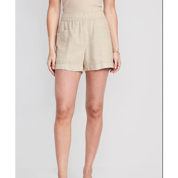 Old Navy High-Waisted Linen-Blend Utility Shorts Plus Size 4X Tan Lightweight - Picture 4 of 11
